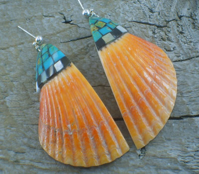 Native American Spiney Shell & Turquoise Top Inlay Lrg